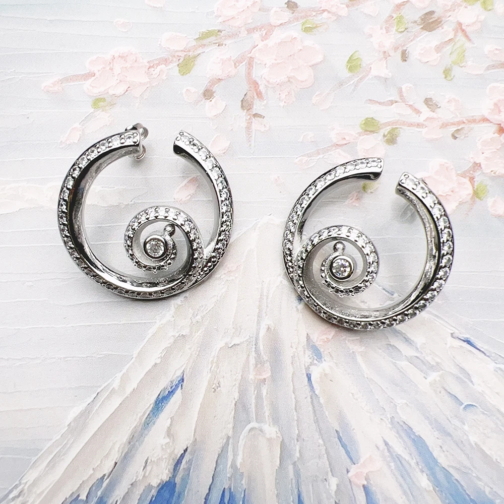 Runde Welle mit Steinen Ohrstecker Europa Feiner Schmuck für Frauen Brandneues trendiges Sommergeschenk aus echtem 925er Sterlingsilber – Detail 5