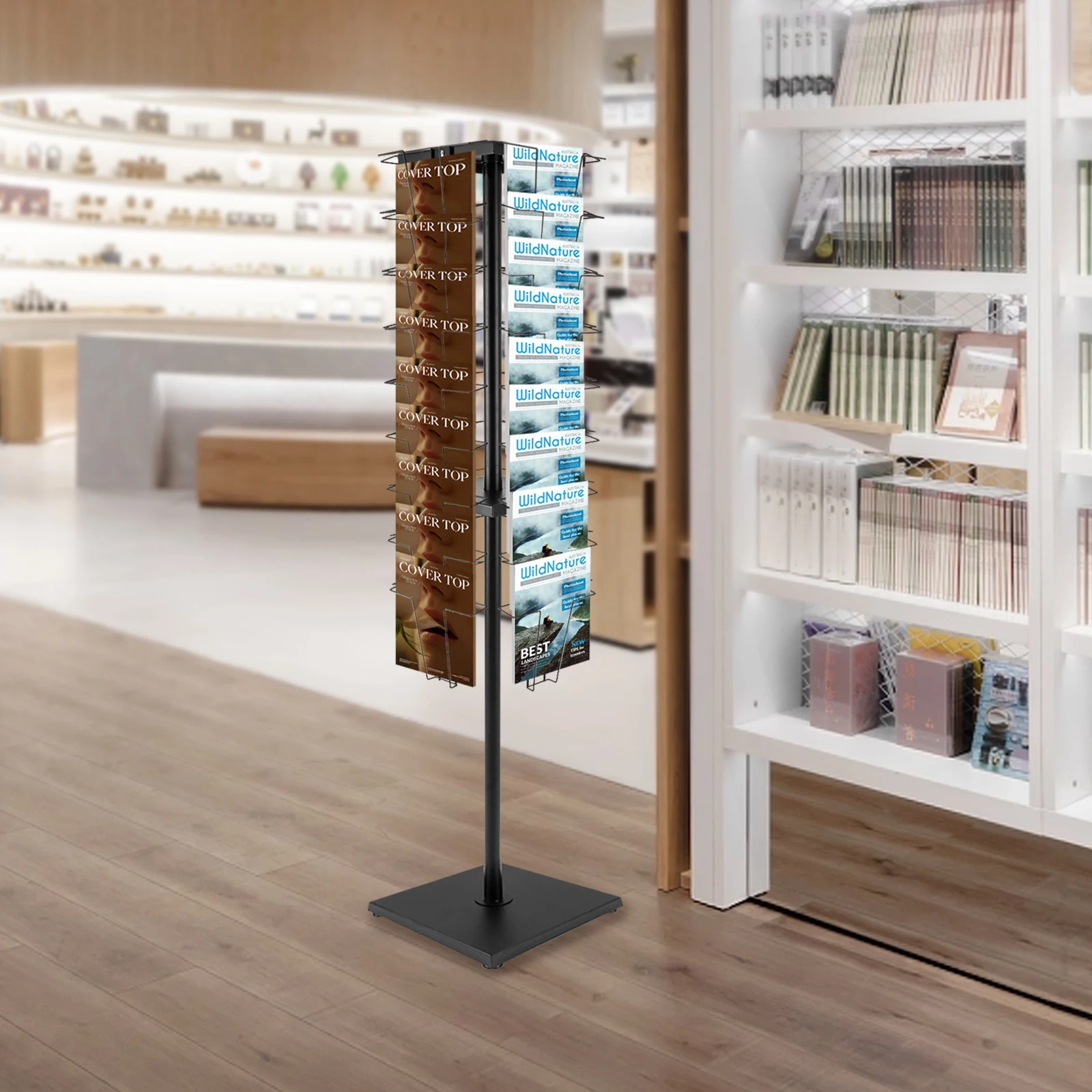 

36 Pocket Rotating Magazine Rack Brochure Display Stand, Black Detachable Magazine Holder Literature Newspaper Stand