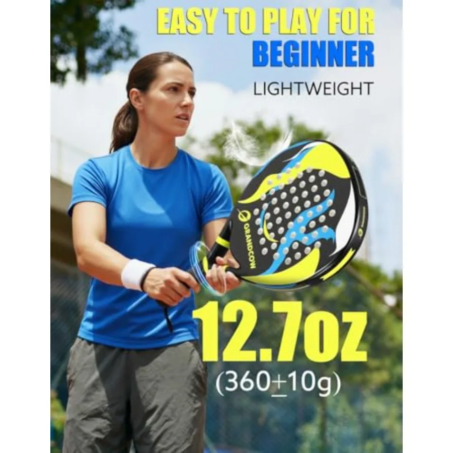 Padel Racket for Women: Teardrop Shape, Soft EVA Core Fiberglass Surface, Lightweight 38mm Arm-Friendly All-Round Racquet for B