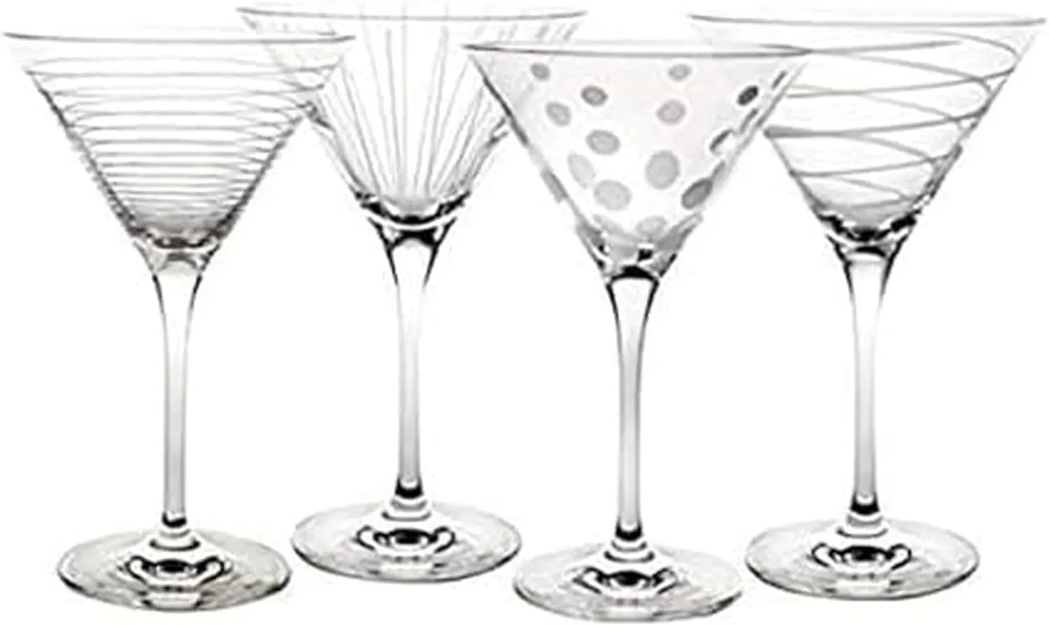 

10-Ounce Martini Glasses Set of 4, Fun Etched Designs, Durable Clear Glass Cocktail Glassware for Entertaining and Gifting