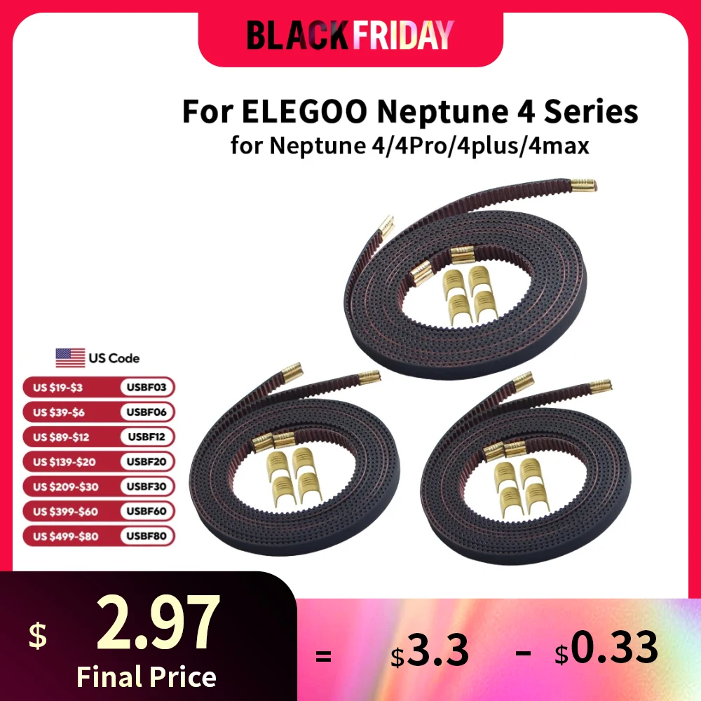 for ELEGOO Neptune 4 Series Open Timing Belt Non-slip Drive Sync Belt Rubber X+Y axis for Neptune 4/4Pro/4 Plus/4 Max 3D Printer