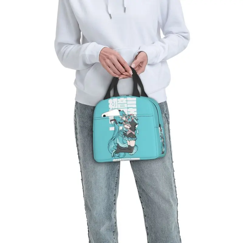 Custom H-Hatsunes Insulated Lunch Bag Portable Mikus Y2k Vocaloid Cartoon Movie Cooler Thermal Lunch Tote Office Picnic Travel view 6
