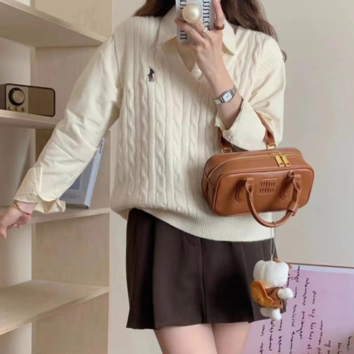 Suéter con cuello en V para mujer, chaleco liso sin mangas estilo Preppy, chaleco de punto dulce, Jersey informal para mujer, chaleco para Otoño e Invierno