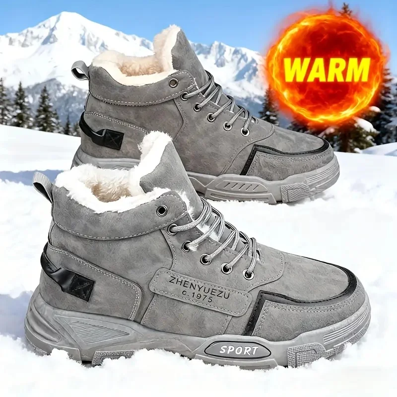 Men's Autumn and Winter High-Top Large-Size Outdoor Snow Boots, with Plush Lining for Warmth and Comfort, Perfect for Outdoor Activities in Autumn and Winter Without Any Pressure on the Feet