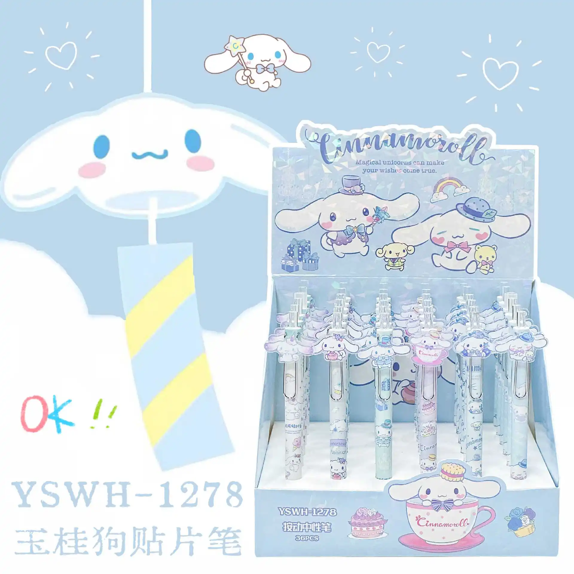 

6/36pcs Sanrio Cinnamon Patch Gel Pen Cute Cartoon 0.5 Black Press Pen Student Stationery Gift