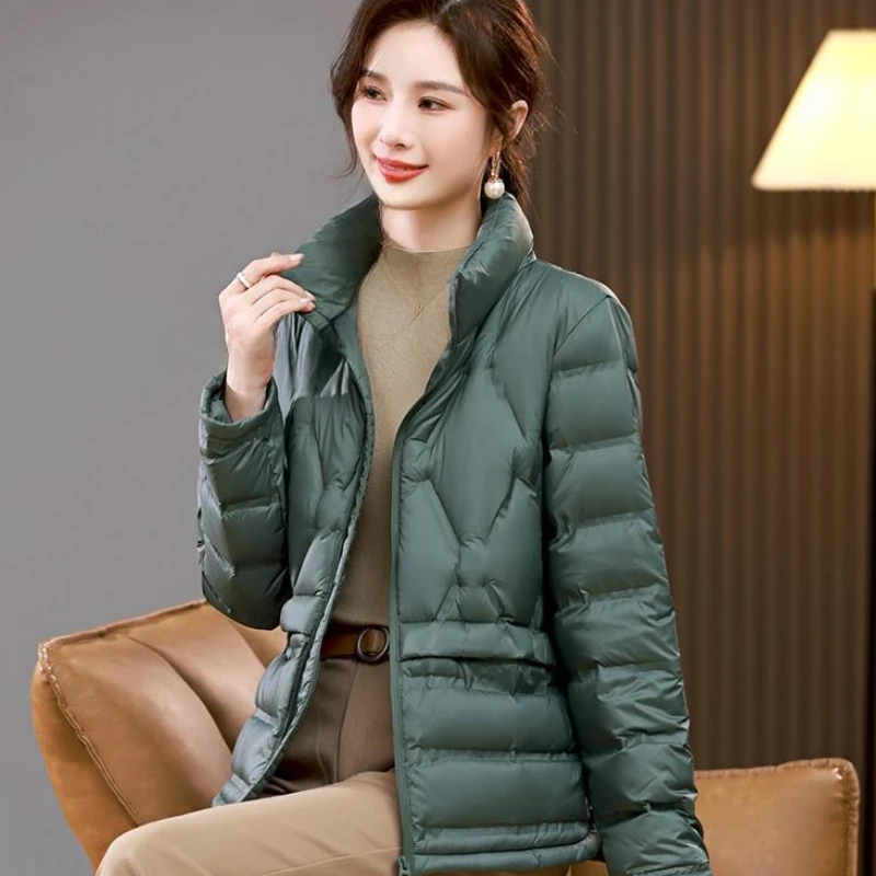 Chaqueta holgada de plumón para mujer con cuello levantado, abrigo informal, prendas de vestir exteriores cálidas, coreana, simple, de gama alta, nieve, mujer, Invierno