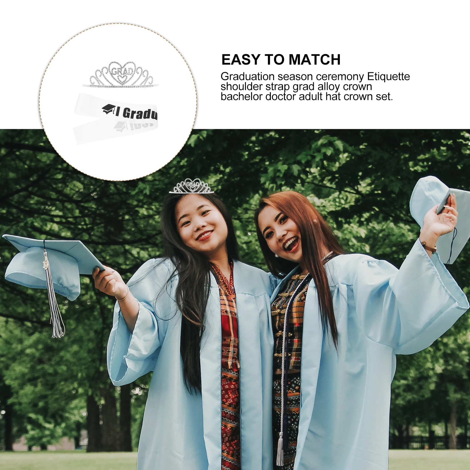 

2021 Graduation Party Supplies Headband Crown Set Rhinestone Tiara Satin Sash Elegant Accessories Photo Props Dance Ceremony