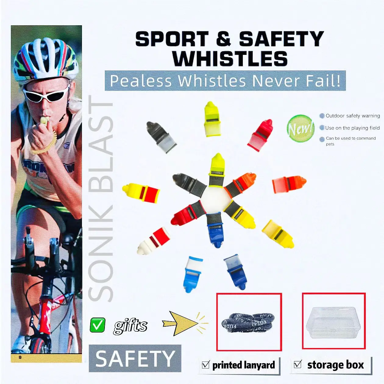صفارة SONIK BLAST، صفارة مدرب الحكم، صفارة أمان خارجية، ألوان جميلة، بدون خرز، سهلة النفخ والصوت #4