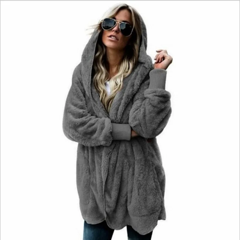 Women\'s Fashion Autumn Winter Plush Warm Coat Medium Long Double Sided Plush Tops Pockets Casual Elegant Loose Female Clothing