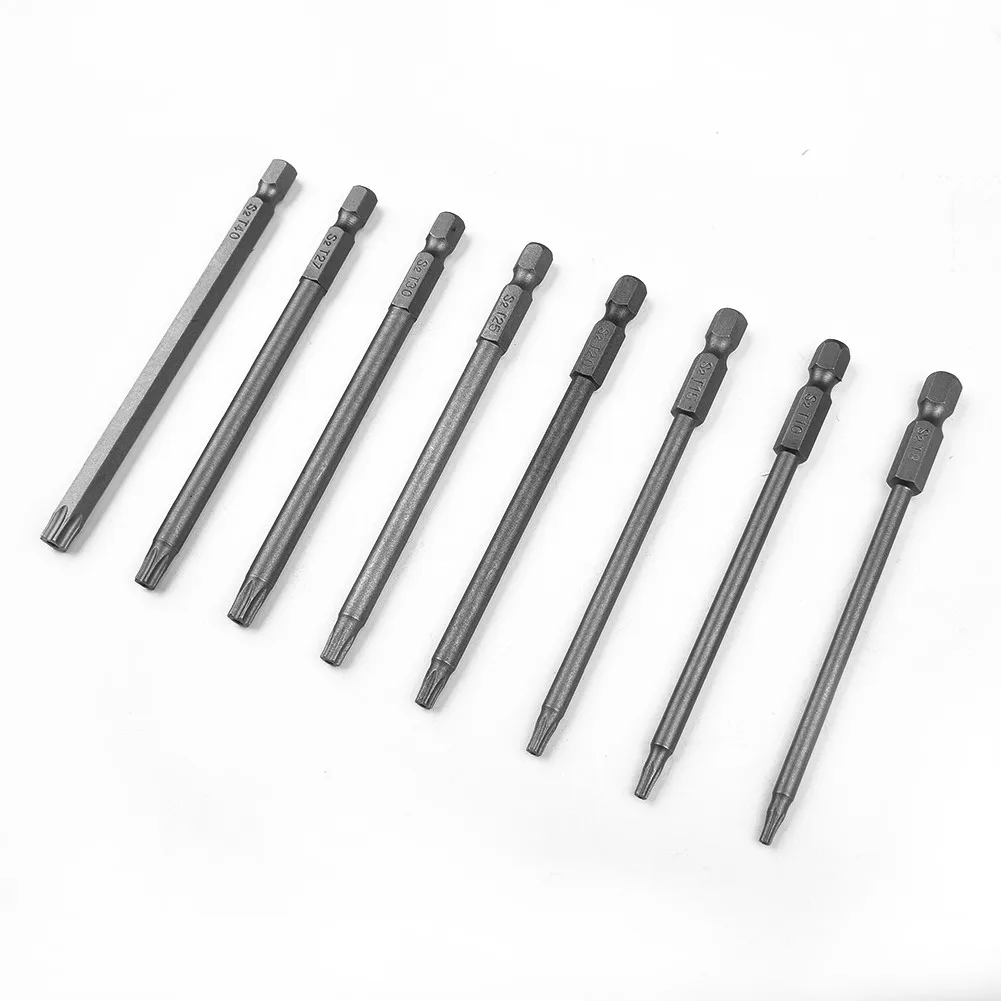 1Pc Torx Screwdriver Bit 6.35mm Shank Hex Wind Drill Head 100mm Screw Wrench Magnetic Star T8/T10/T15/T20/T25/T27/T30/T40