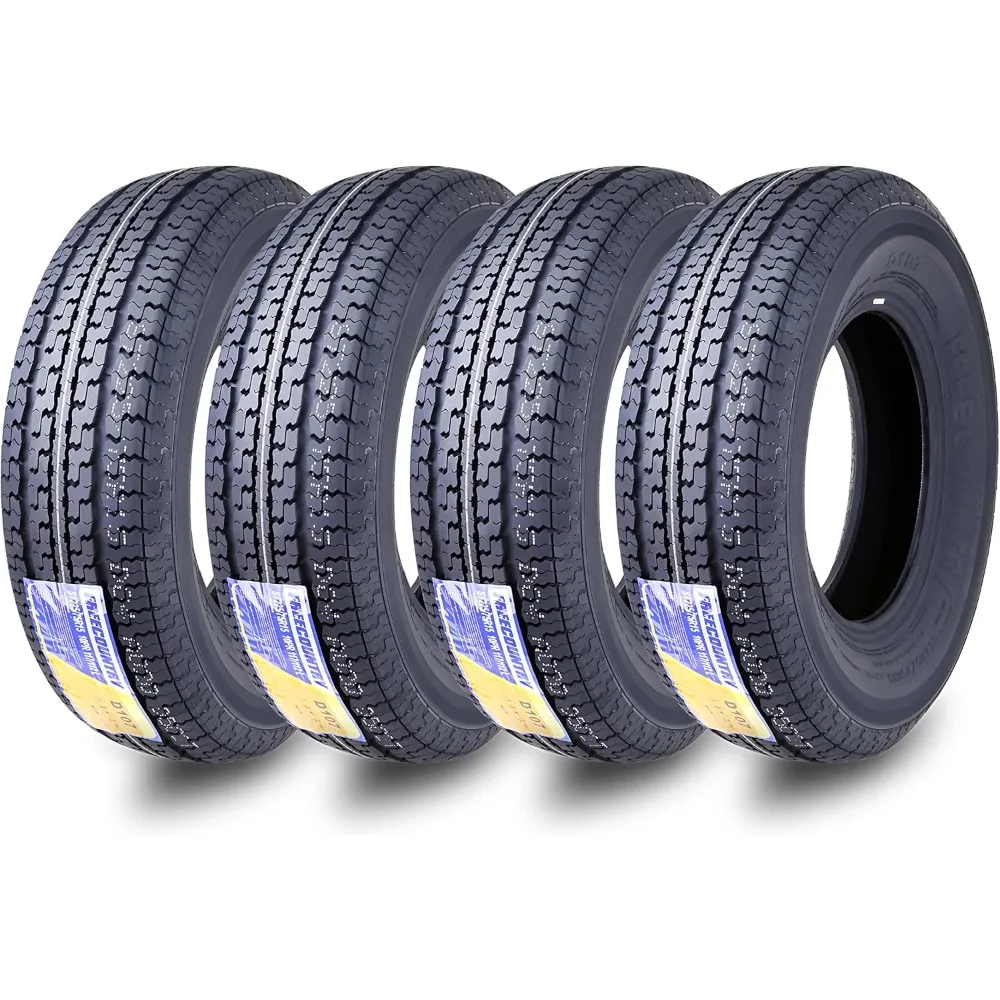 Car Tire Set 4 Trailer Tires ST225/75R15 10 Ply Load Range E Steel Belted Radial W/Featured Scuff Guard 8mm Tread Depth