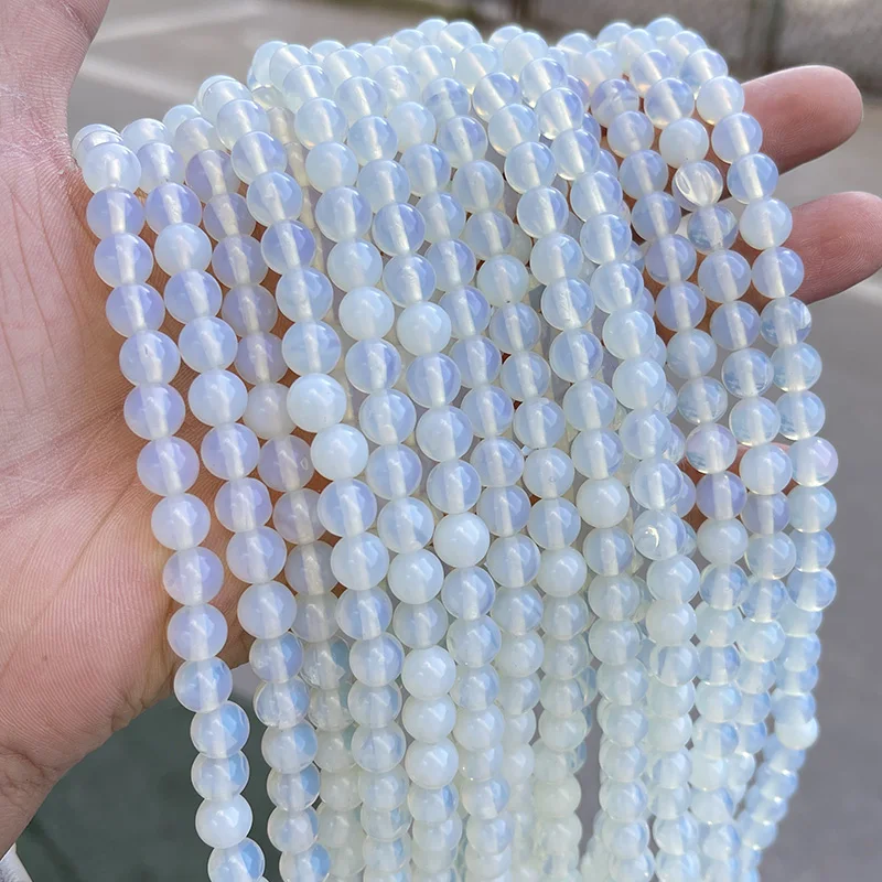 Natural Stone Beads White Opal Round Loose Spacer Beads 4 6 8 10mm for Jewelry Making DIY Bracelet Necklace Accessories 15\