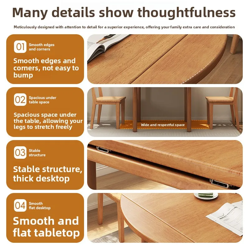 Solid Wood Folding Round Dining Table Expandable Nordic Walnut Chairs Set Small Apartment Dinning Table Kitchen Table Furniture view 2