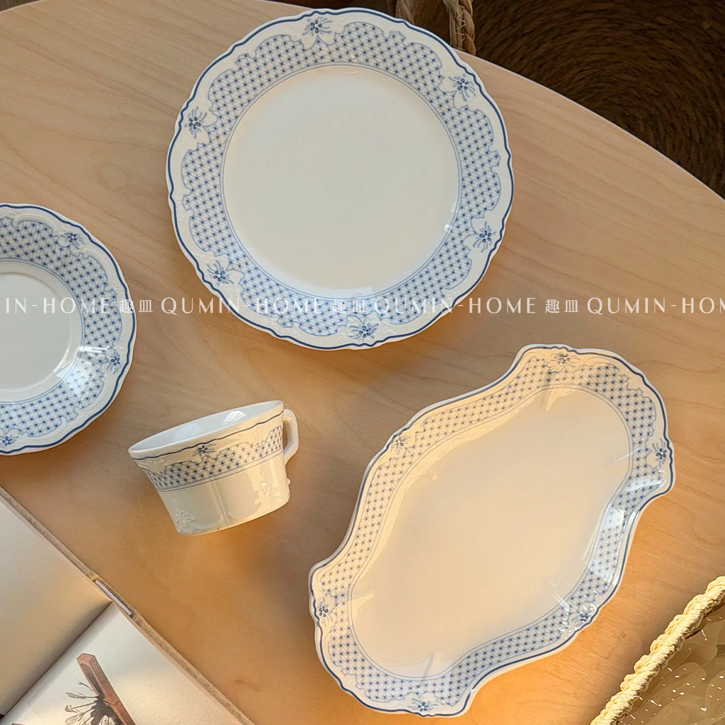 Nordic Blue Ceramic Tablewares Retro Color Blocking Multi-Functional Western Dinner Plate Exquisite Household Dessert Plates