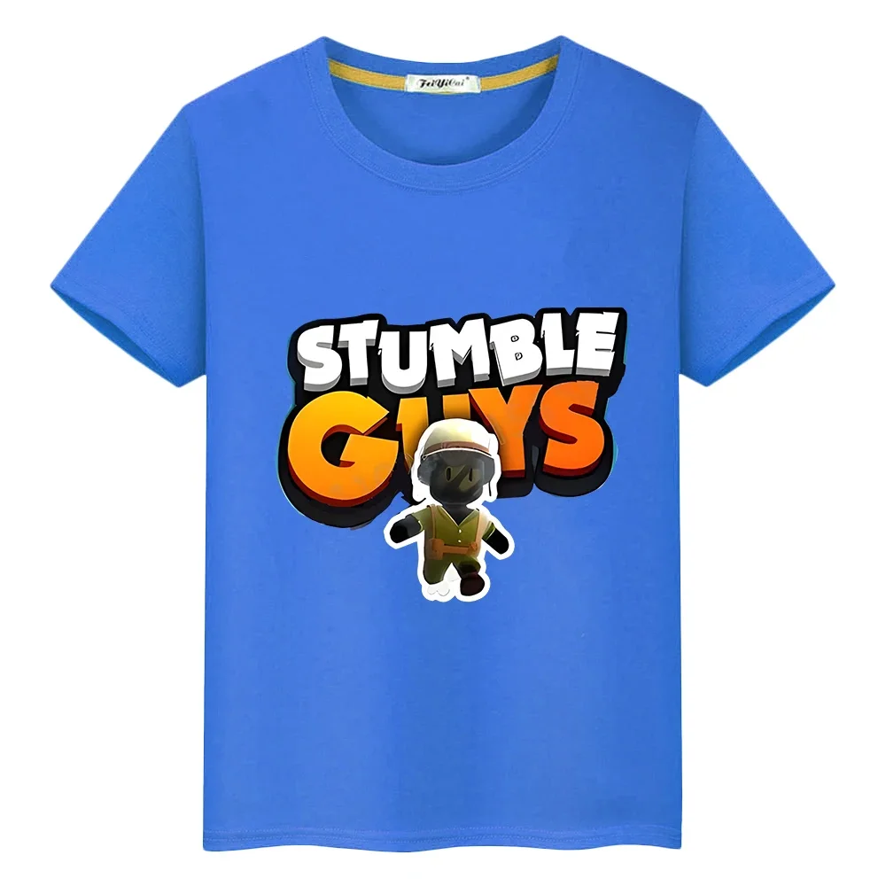 Stumble Guys Kawaii Print T-shirt Short 100% Cotton Tops girls boy Casual y2k one piece anime Tees pride tshirt kids clothes