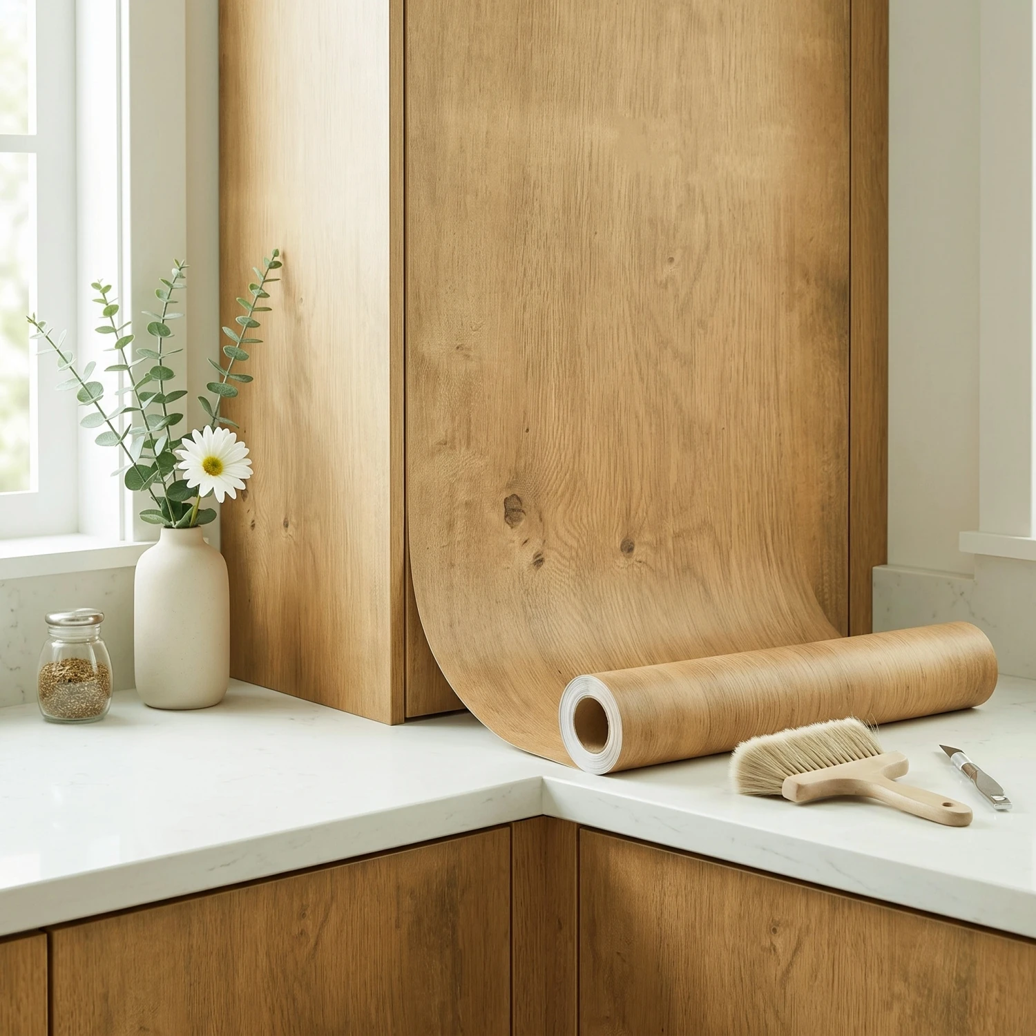 PVC Oil-proof Wood Grain Sticker Self-adhesive Wallpaper for Kitchen Countertop, Furniture, Cabinet, Table, Wall Renovation, 1 R