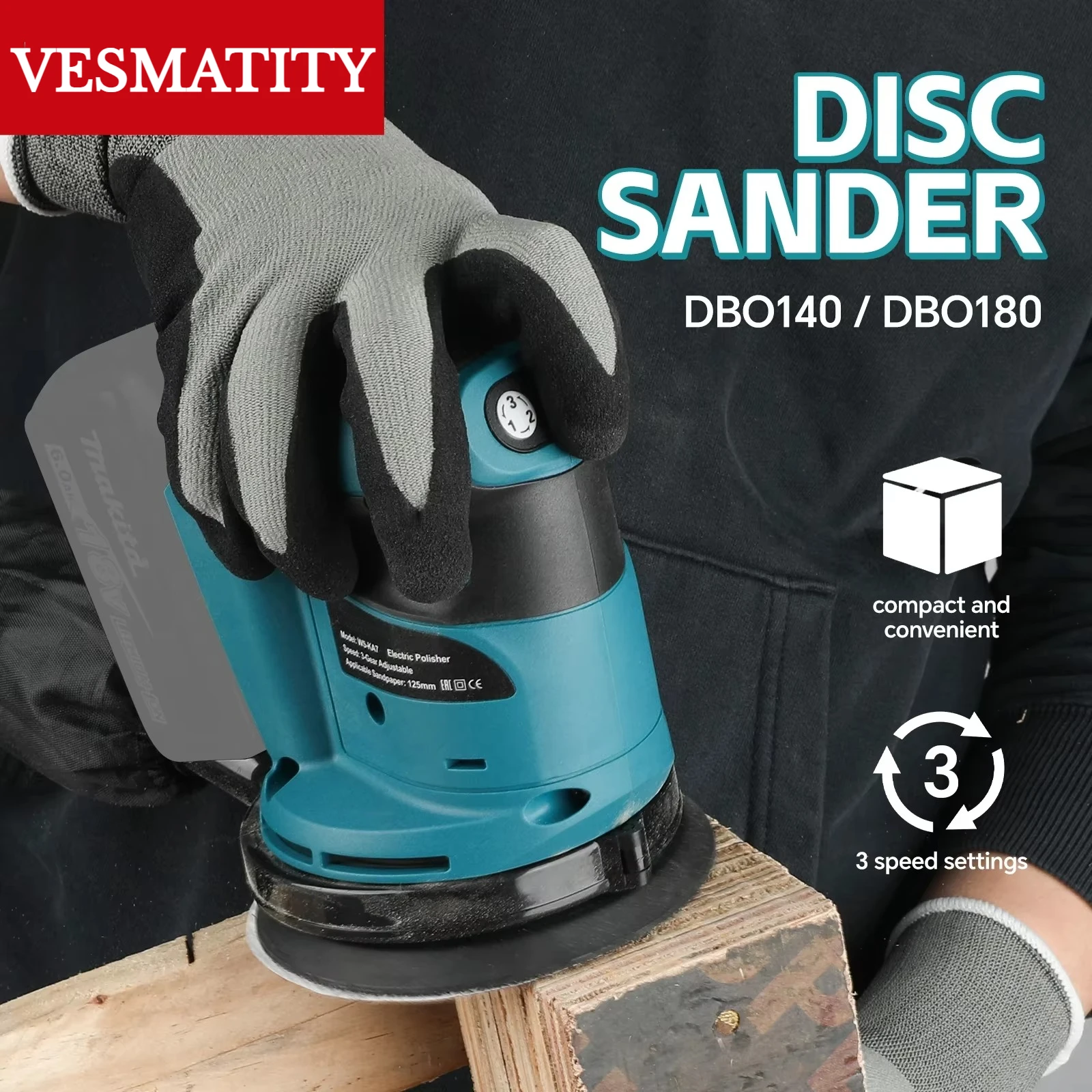 DBO180Z Cordless Random Orbit Sander Rechargeable, Disc Sanding Tool for Woodworking and Mud Polishing for 18V-20V battery.