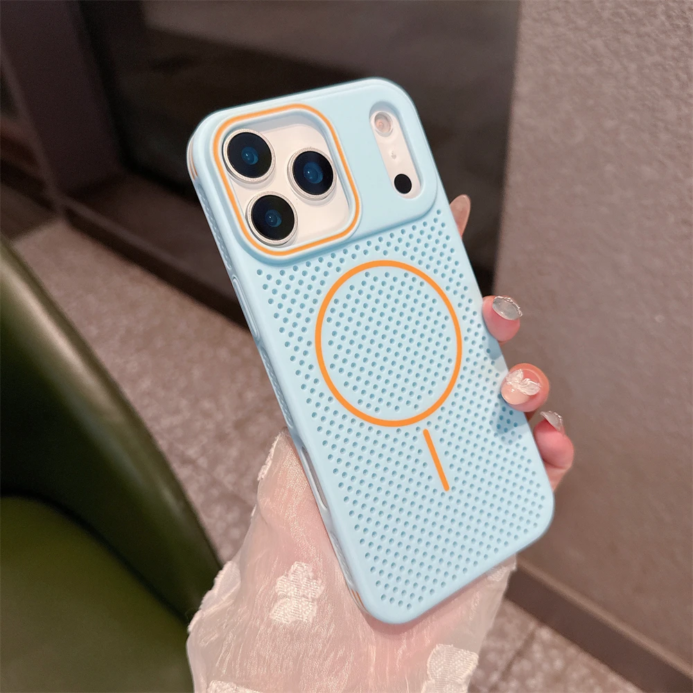 

Heat Dissipation Mesh For Magsafe Magnetic Wireless Charge Case For iPhone 17Pro 17 16 15 14 13 12 ProMax Breathable Armor Cover