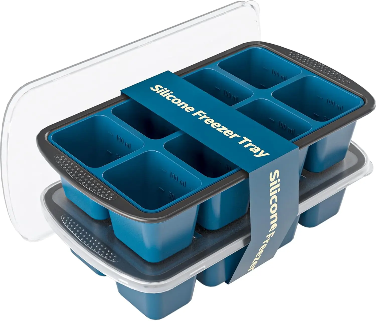 

16 Large 1/2 Cup Ice Cube Tray with Lid, Silicone Easy Release, Heavy Duty, for Whisky Coffee Herbs, 2-Pack