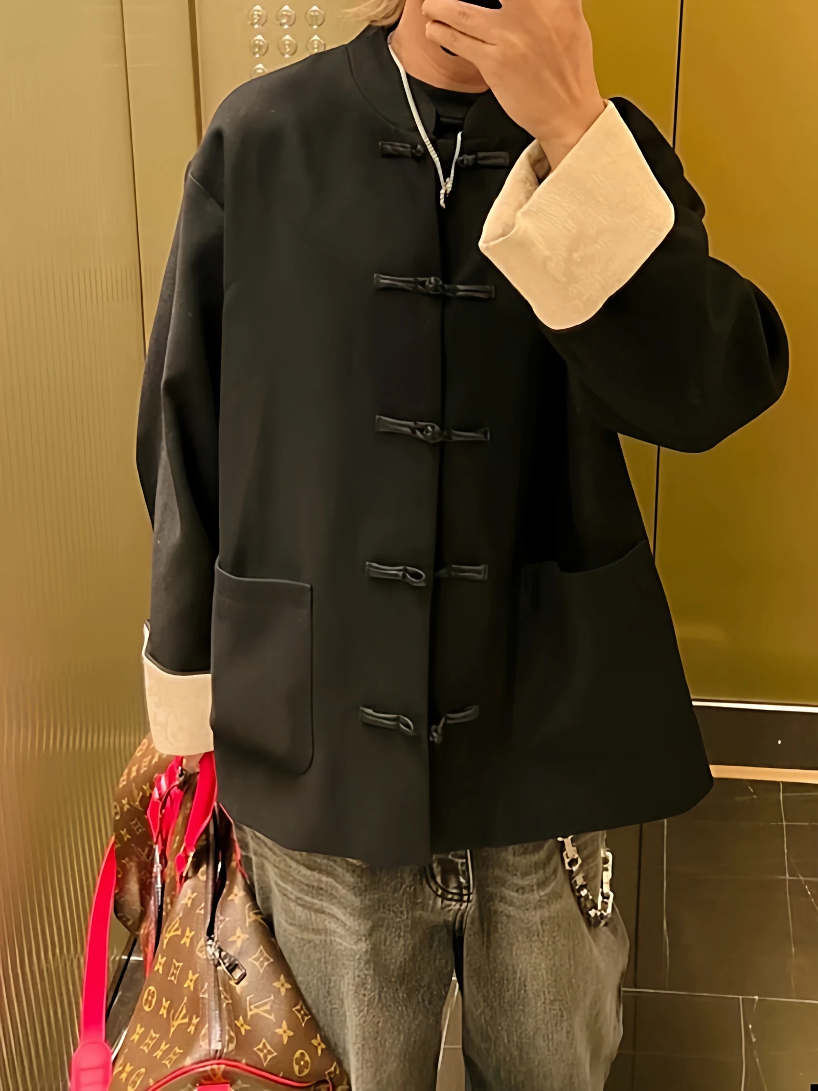 

New Chinese Sle Zhongan Suit Jaet with Button Stand Collar Men's Bla Tang Costume Western Sle Outerwear Coat