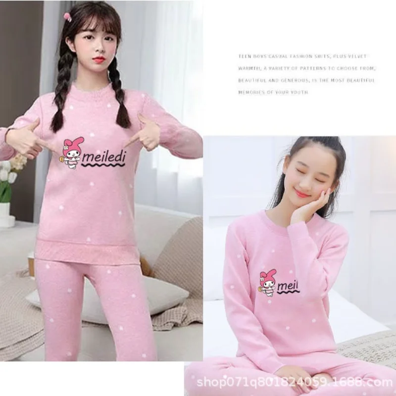 بلدي ميلودي المرأة النوم منامة Kawaii الكرتون طالب الخريف والشتاء ملابس اخلية حرارية بأكمام طويلة ملابس المنزل مجموعات جديد #6