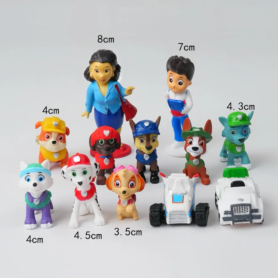 12pcs Paw-Patrol Patrulla Canina Anime Action Figures Puppy Patrol Mini Dolls Patroling Canine 4-10cm Toys for Children