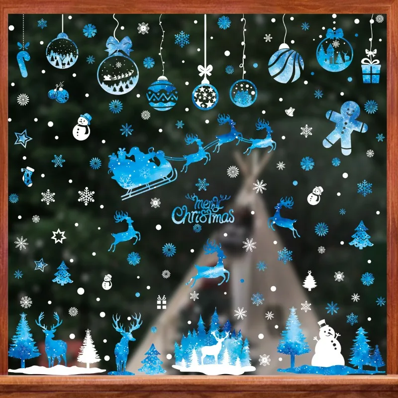 Christmas Snowflake Hanging Ball Static Sticker Christma Tree Snowman bell shopping Mall Glass Window Sticker Noel Natal 2025
