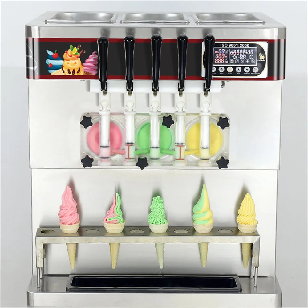 Table Top Multi 5 Flavor Ice Cream Machine Automatic Ice Cream Maker Cone Ice Cream Machine Soft Serve