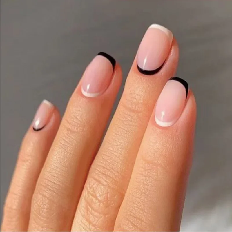 24pcs Ballet Short French Gold Edge unghie finte con colla Extra Short Press on Nails acrilico indossabile Square Full Cover unghie finte