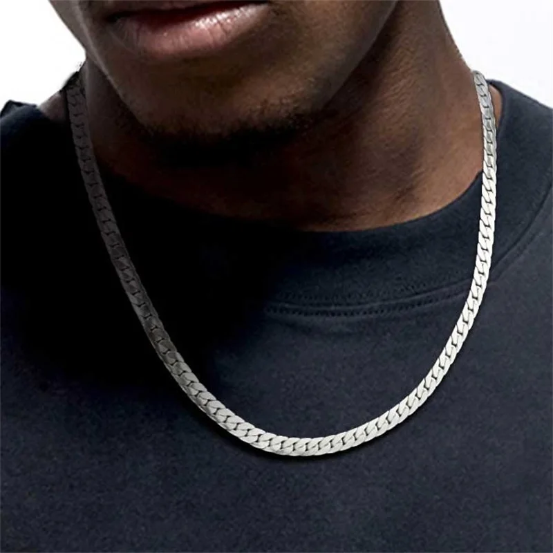 Stainless Steel Cuban Chain Necklace for Men 6mm Chain Punk Minimalist Necklace Hip Hop Waterproof Jewelry Gift 50/55cm