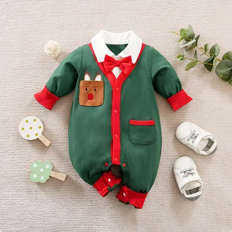 Christmas costumes baby kids clothes girl cosplay Green Elf Santa Claus long sleeve cotton Boys Girls romper hat set cosplay