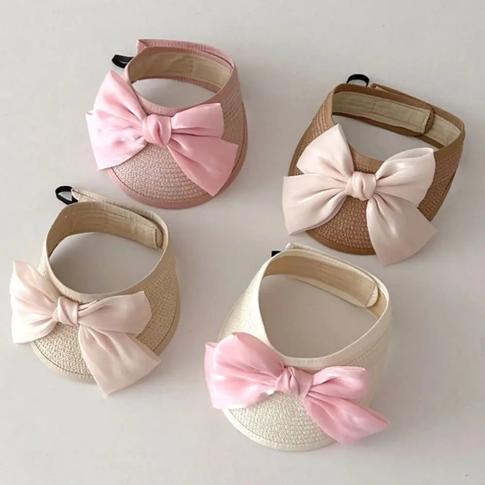 

Trendy Korea Style Baby Straw Caps Empty Top Straw Plaited Article Kids Sun Hats Baby Accessories Big Bow Hat