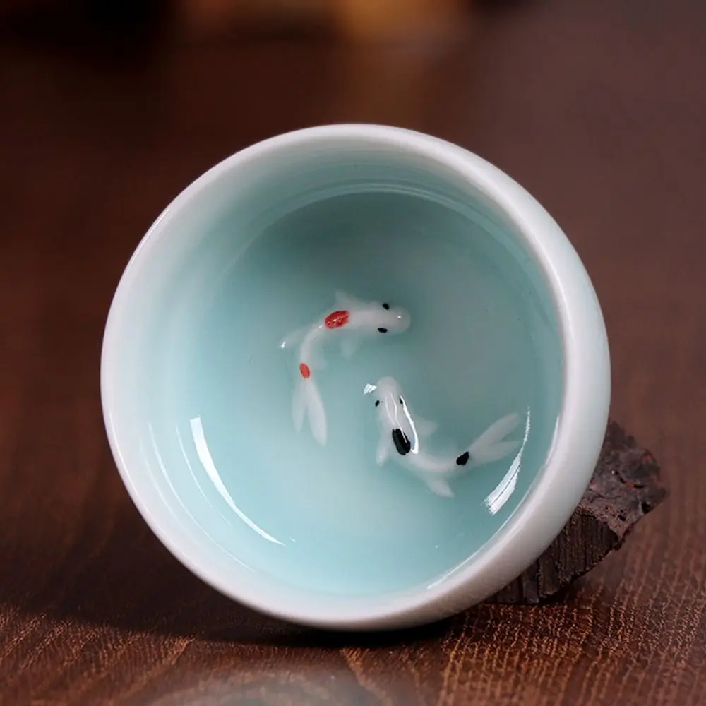 Crackle Golden Fish Celadon Porcelain Teacups Kungfu 60ml Longquan Tea Cup Bowl delicate serviceable Chinese tea cup Household