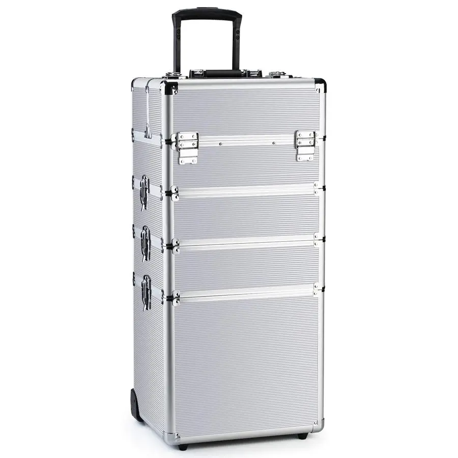 

Makeup Rolling Train Case 4in1 Professional Artist Trolley Cosmetic Organizer with 2 Wheels Durable Aluminum Frame Folding Trays