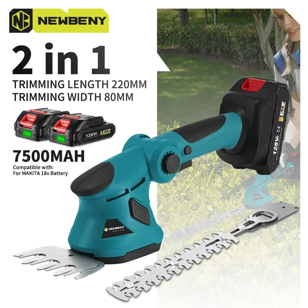 NEWBENY 2 IN 1 Electric Hedge Trimmer Cordless Efficient Household Shrub Bush Garden Beautify Power Tools For Makita 18V Battery