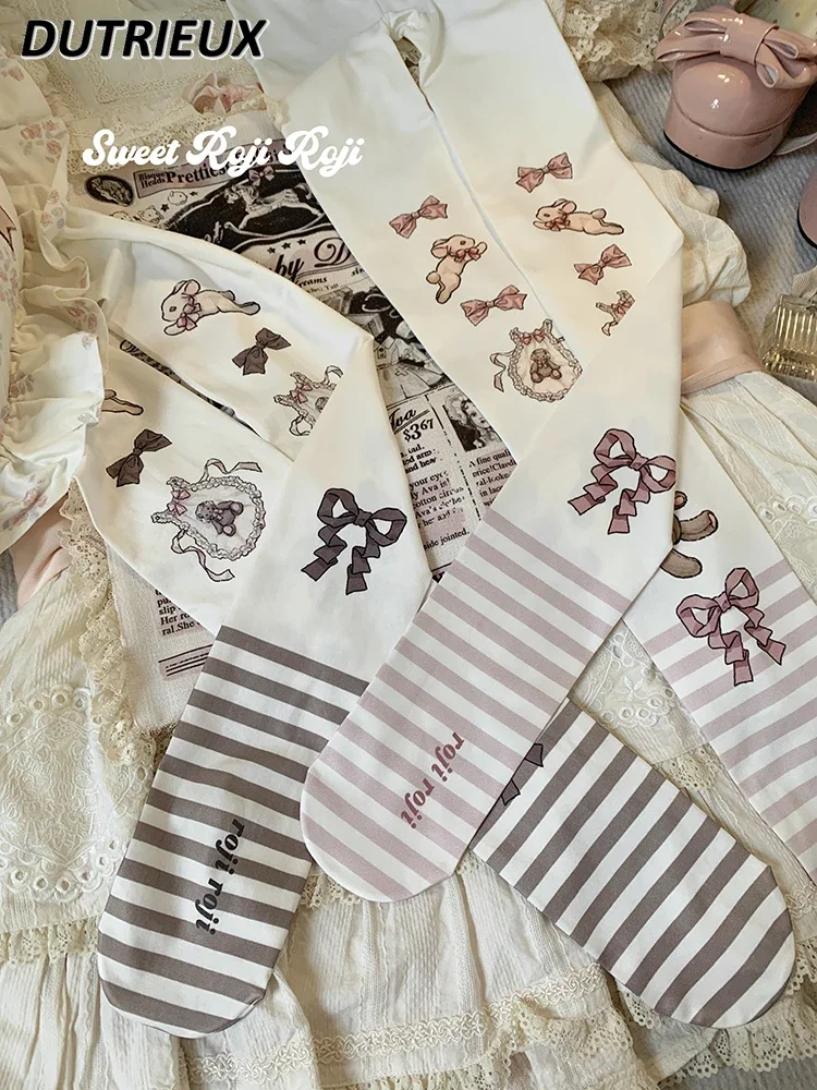 Women's Socks Autumn and Winter Tights Sweet Cutre Rojita Lolita Style Skin Velvet Printed Japanese Casual Ladies Stockings
