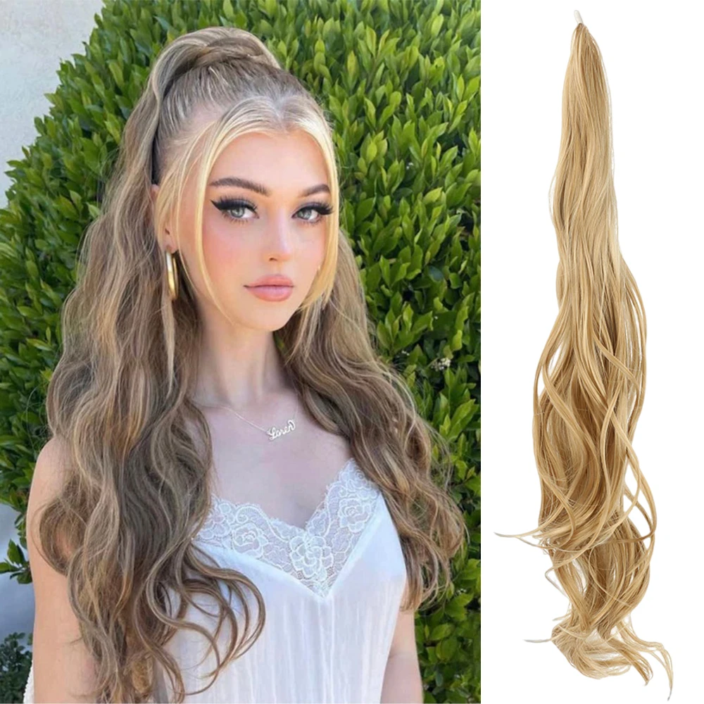 Synthetic Ponytail Extensions Flexible Wrap Around Hair Ponytail Layered Fake Tail Wig Natural Curly Hairpiece for Women