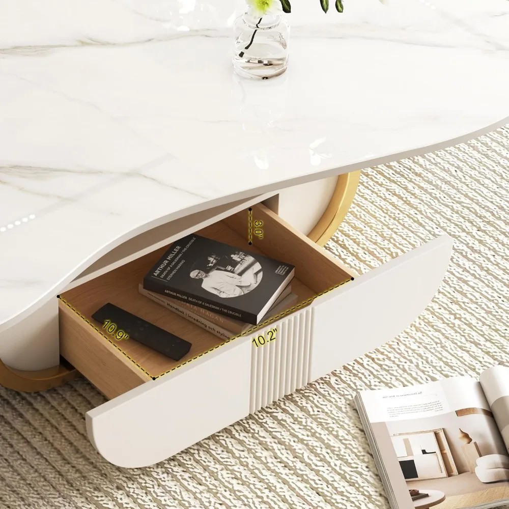 Modern Cloud Coffee Table Luxury Sintered Stone Top Coffee Table with Sculptural Geometric Stainless Steel Base