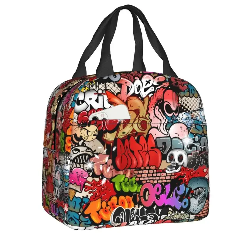 Custom Comics Speech Bubbles Lunch Bag Graffiti Art Thermal Cooler Insulated Bento Box For Women Kids Work Picnic Food Tote Bags