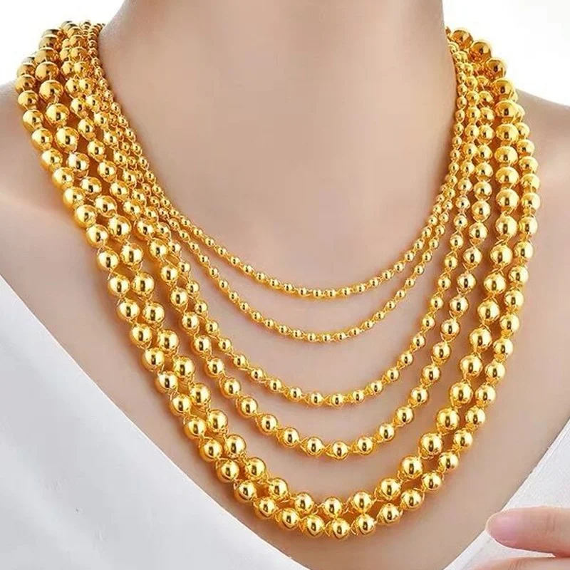 Real gold 999 necklace AU999 Internet celebrity ball chain transfer domineering 24K mens and womens jewelry metal stamps