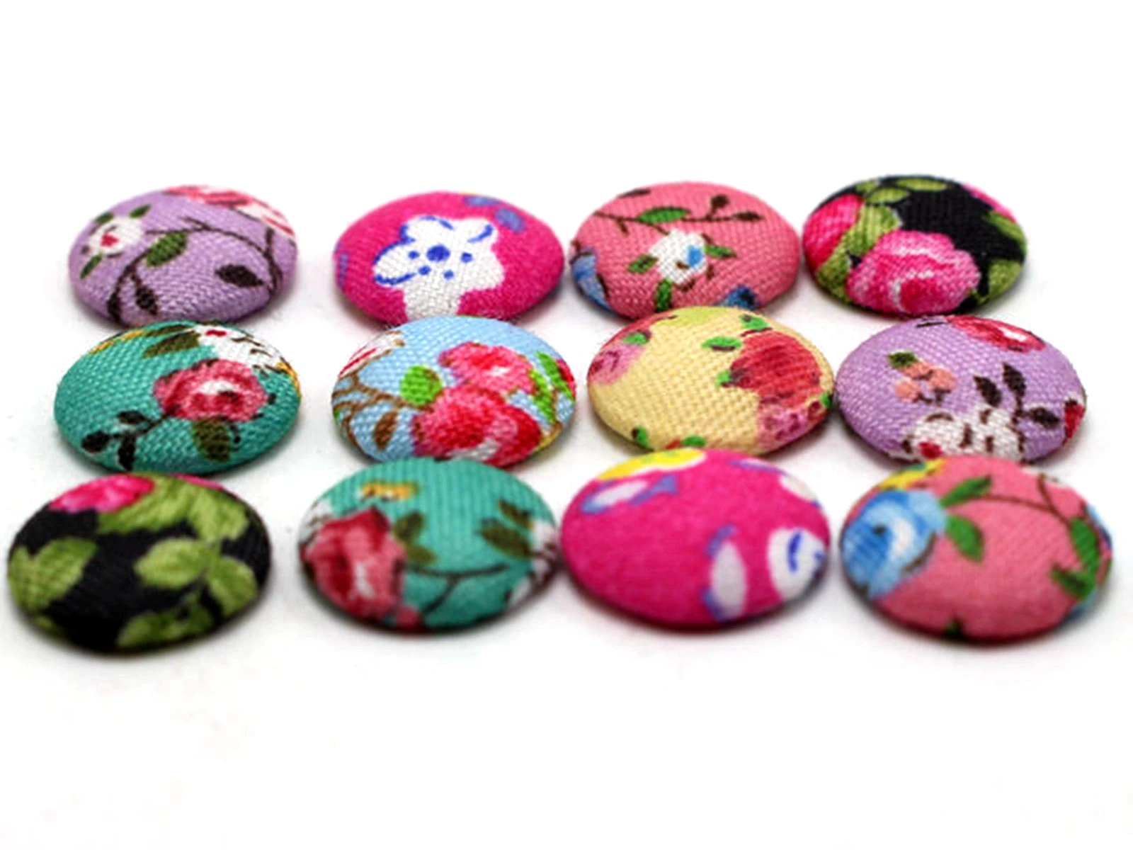 50 Mixed Color Flatback Fabric Flower Covered Buttons Round 11mm for DIY Hair Clip