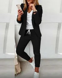 Conjunto de chaqueta y pantalones para mujer, traje de 2 piezas, Blazer de manga larga con cuello vuelto, informal, a la moda, para oficina, novedad de otoño, 2022