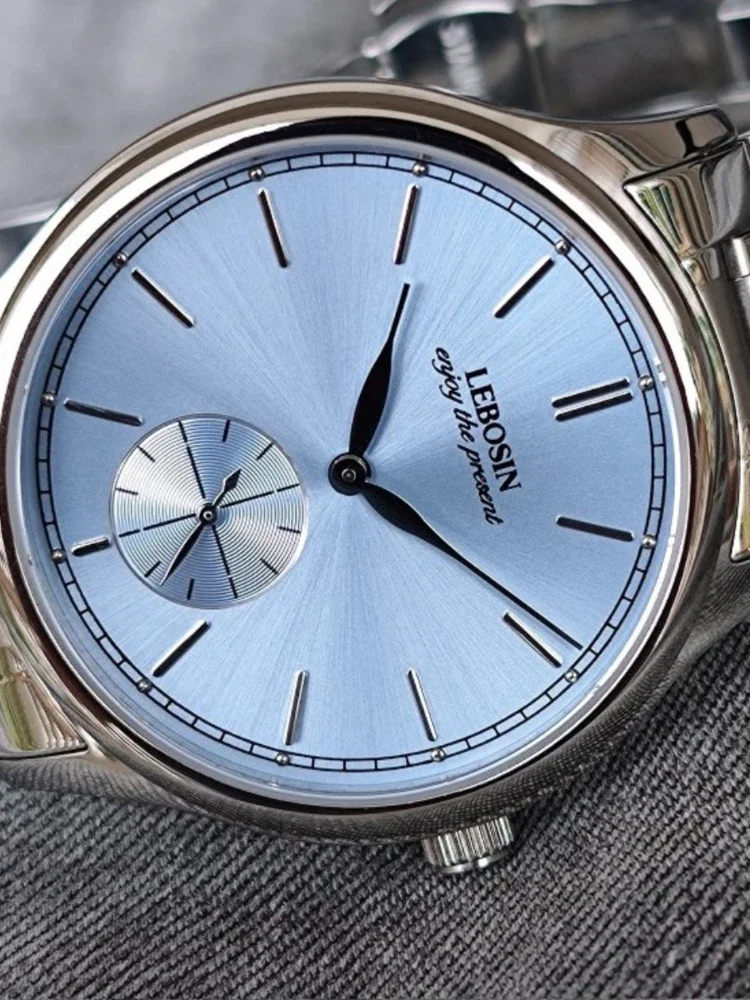 Seiko VD78 Small Three-pin Watch Men's Sapphire Mirror Fashion Formal Ice Blue Face Leather Waterproof Quartz Men's Watches