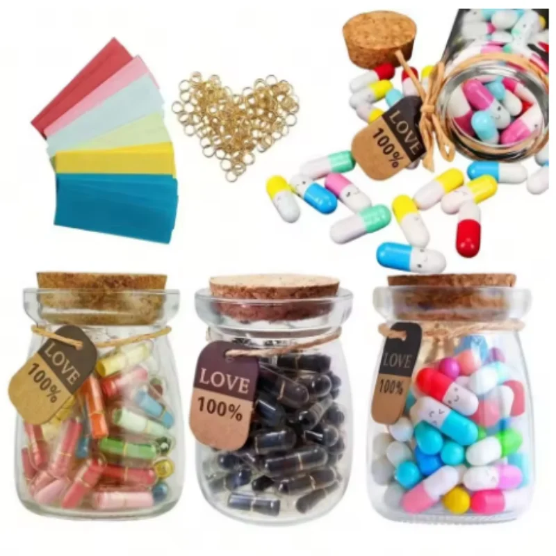 50 Stück/Flasche Liebesbotschaft Kapseln, Leere Rollpapier-Notizen, Klare Wunschflasche, Romantisches Geschenk für Paare zum Valentinstag und Jahrestag