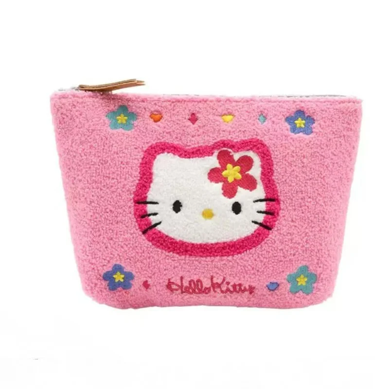 Monedero de felpa Kawaii Sanrio Hello Kitty, Mini bolsa de almacenamiento de cosméticos con dibujos animados para chicas lindas Kuromi Melody, regalos de decoración diaria