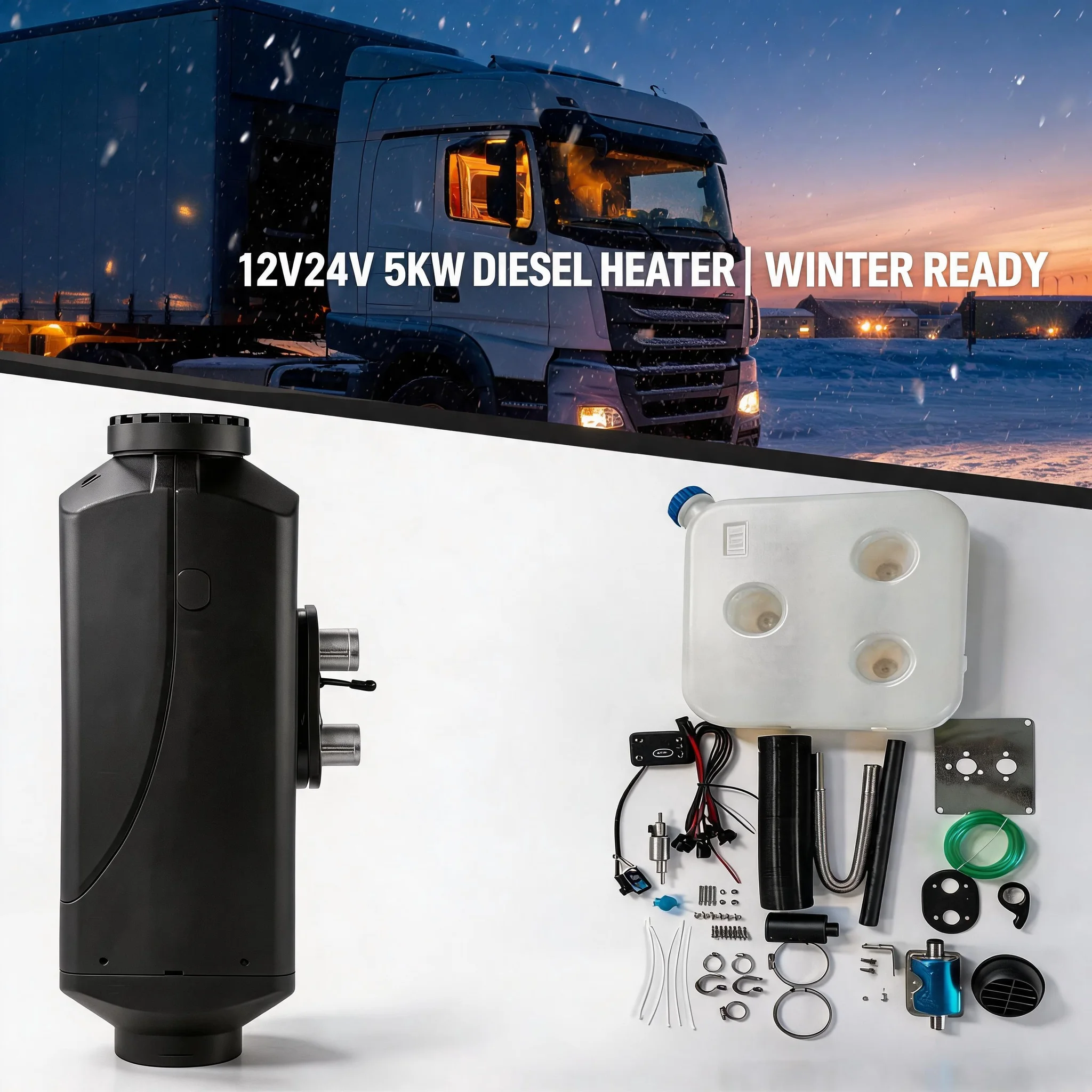 Multi-Purpose 5KW 12V 24V Car Diesel Air Parking Heater Low Noise Fast Heating Kit for Truck RV Bus Trailer Camper Boat Use