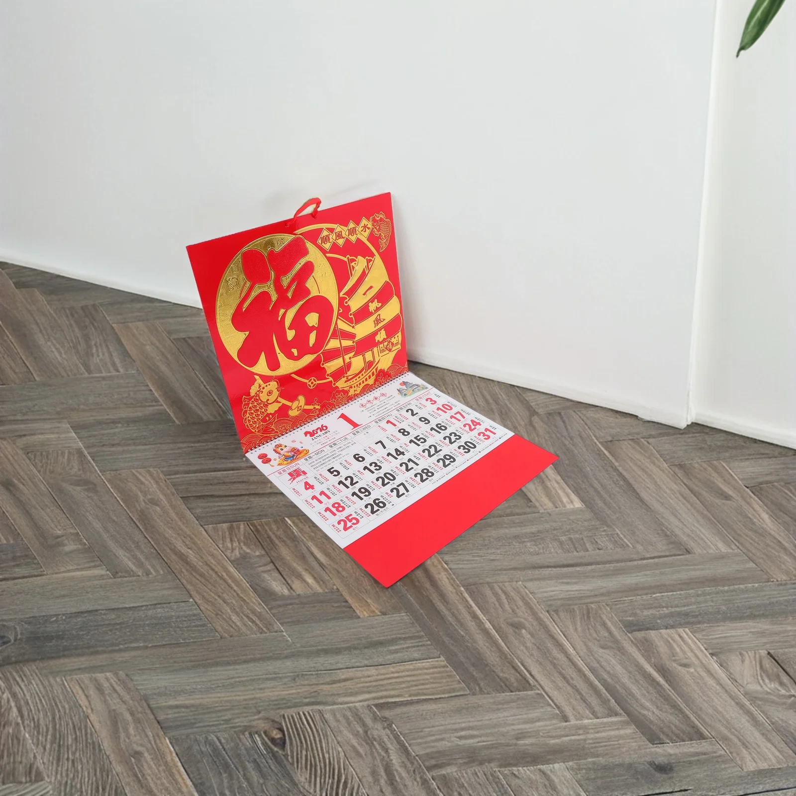 2 Stücke 2026 Chinesisches Neujahr Wandkalender Pferd Sternzeichen Goldfolie Monddatteln Tagesplaner Feng Shui Dekor Chinesischer Kalender