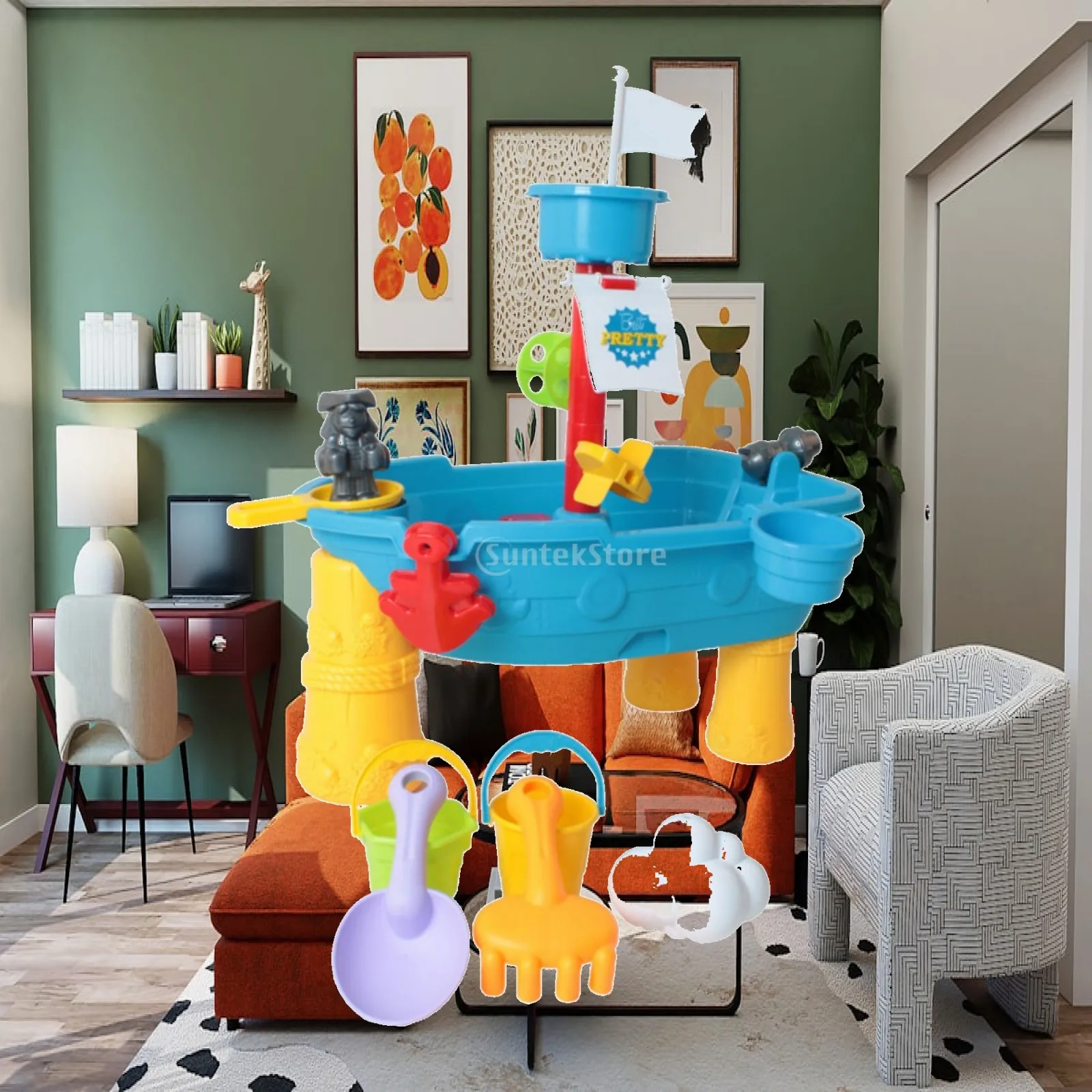 Sand and Water Play Table Plastic Sand and Water Table Toy Multi-Functional Portable for Toddlers, Backyard, Beach