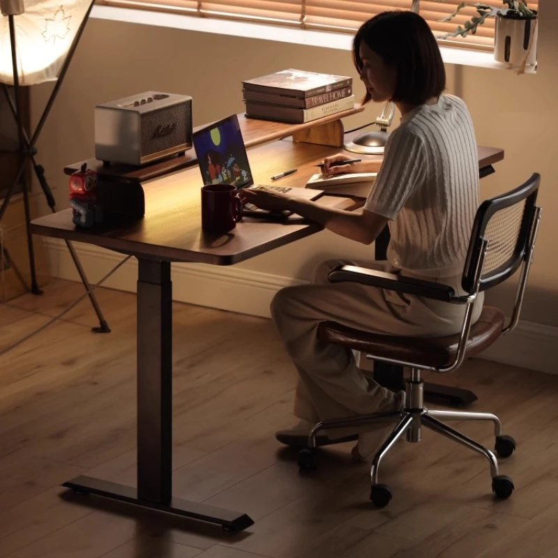 โต๊ะทำงานปรับระดับไฟฟ้าไม้วอลนัทดำอเมริกาเหนือ โต๊ะไม้แท้ โต๊ะอ่านหนังสือ โต๊ะทำงานอัจฉริยะ โต๊ะคอมพิวเตอร์