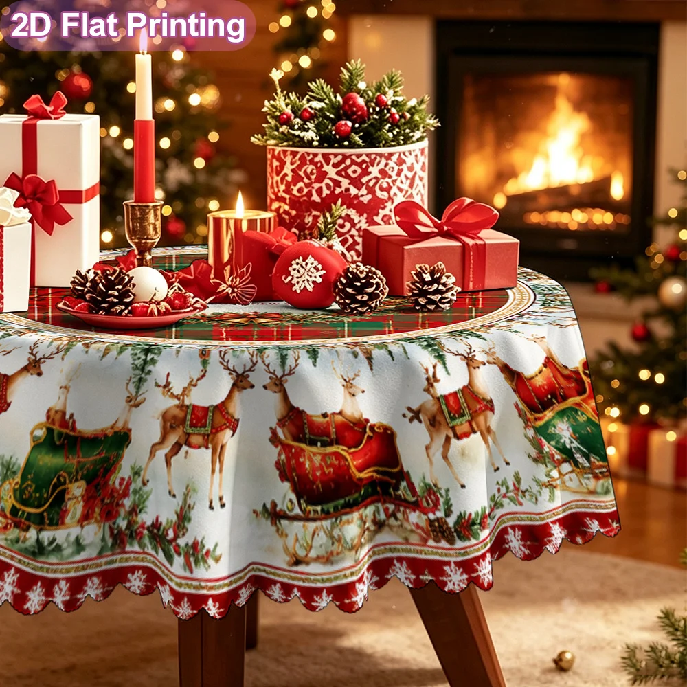 Merry Christmas reindeer sleigh print placemat tablecloth for family dining room setups